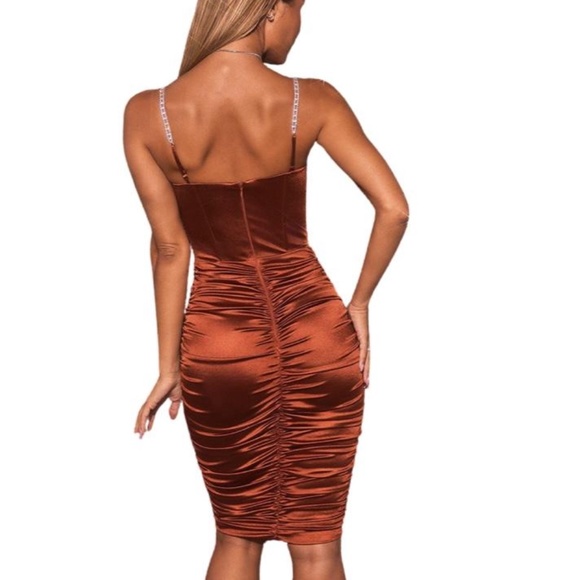Sexy Corset Bodice Cocktail Dress. Burnt Orange - Picture 5 of 16